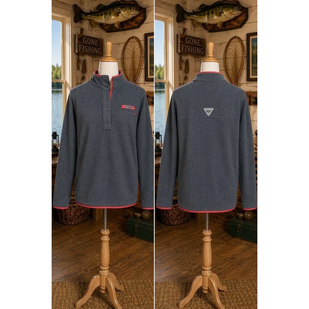 Columbia PFG Fleece Pullover Gray 1/4 Snap Jacket Men’s M